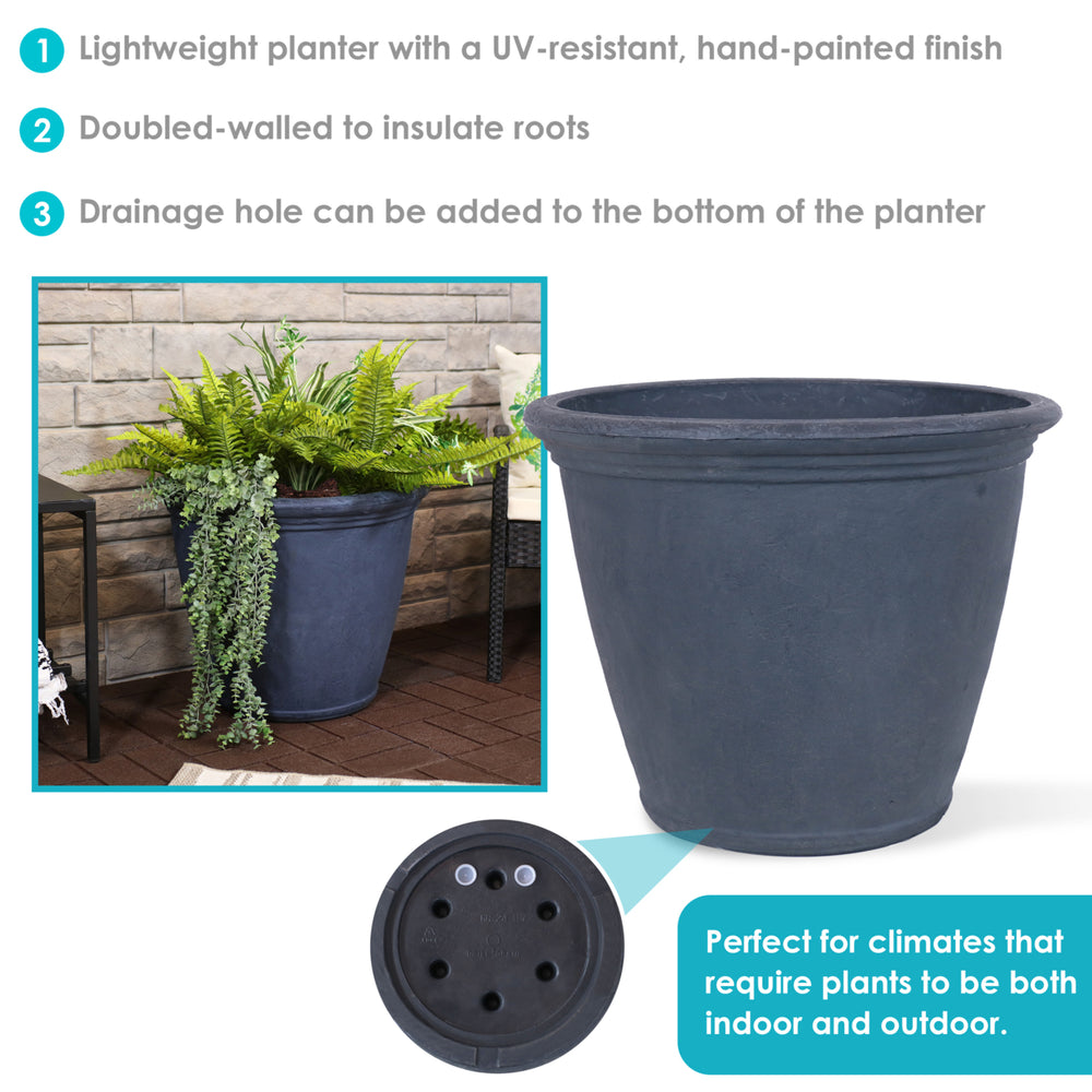 Sunnydaze 24 in Anjelica Unbreakable Polyresin Planter - Slate - Set of 2 Image 2