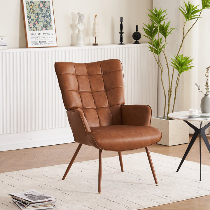 Stylish Contemporary Faux Leather Accent Chair - Perfect for Living Room Decor Image 1