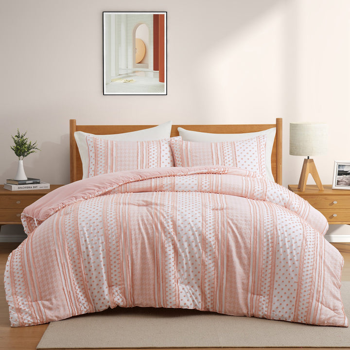 Soft Microfiber Clipped Comforter Set Twin Full Queen King All Season Warmth Image 1