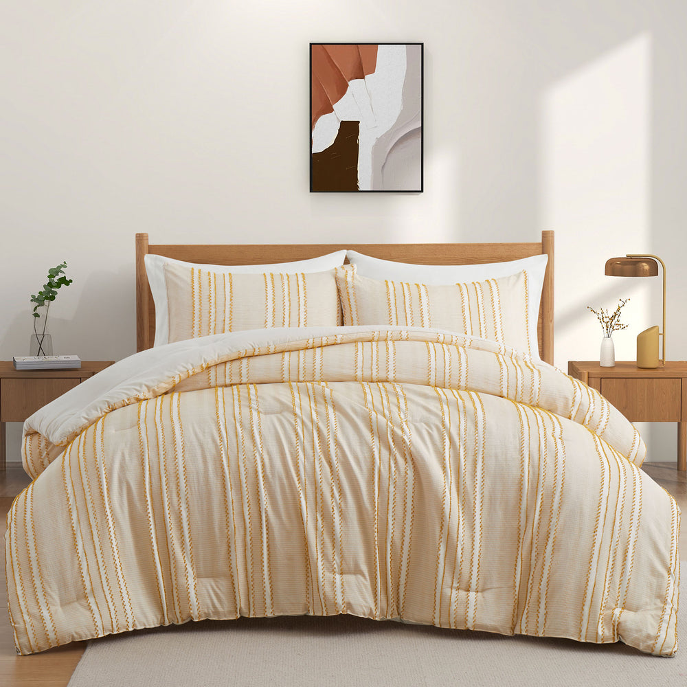 Premium 3 Piece Soft Microfiber Clipped All Season Comforter Set - Cozy Bedding Ensemble Image 2