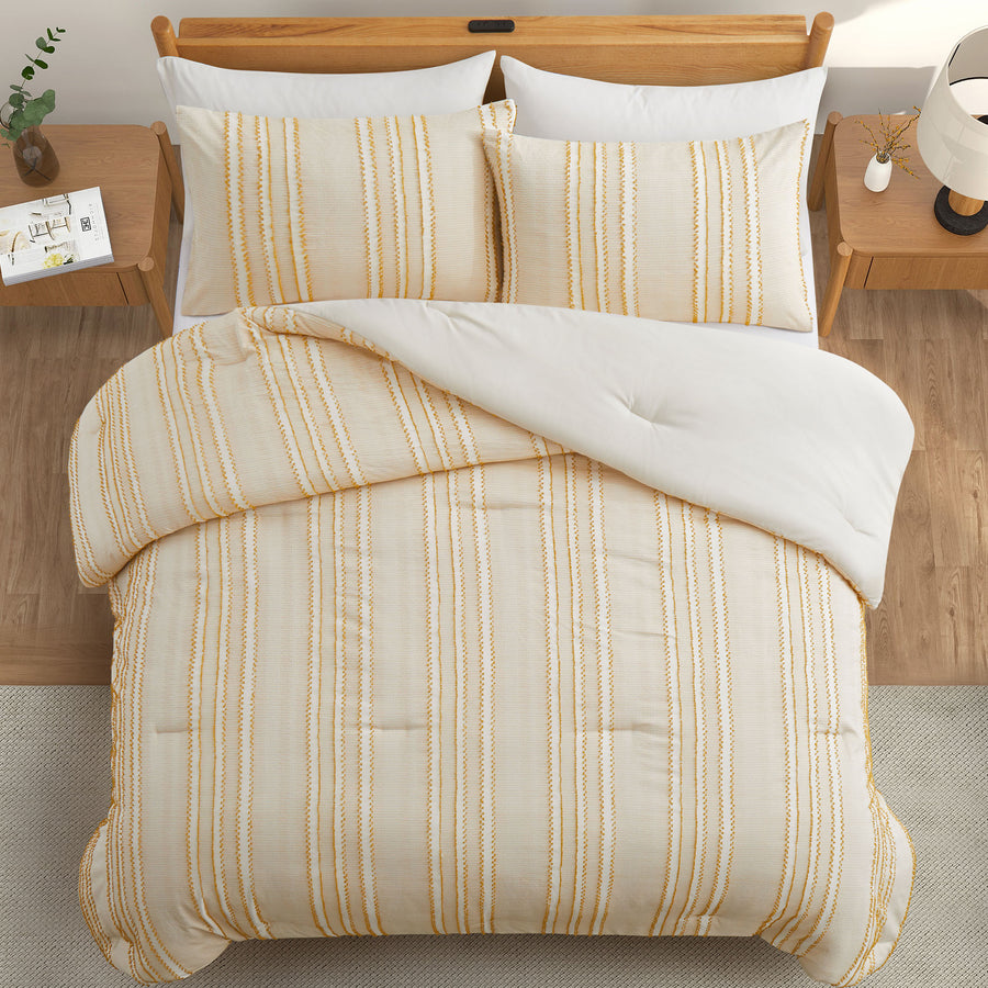 Premium 3 Piece Soft Microfiber Clipped All Season Comforter Set - Cozy Bedding Ensemble Image 1