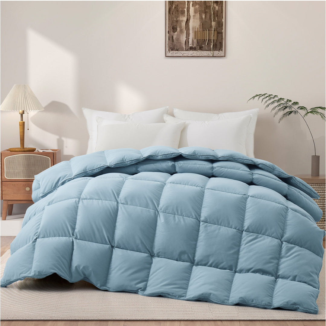 Goose Down Feather Fiber Comforter, All-Season Duvet Insert with Corner Tabs Image 1