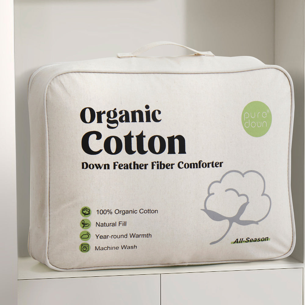 Organic Cotton Goose Feather Fiber Down Comforter, All-Season Duvet Insert, Soft Fluffy Home Collection Feather Fiber Image 2