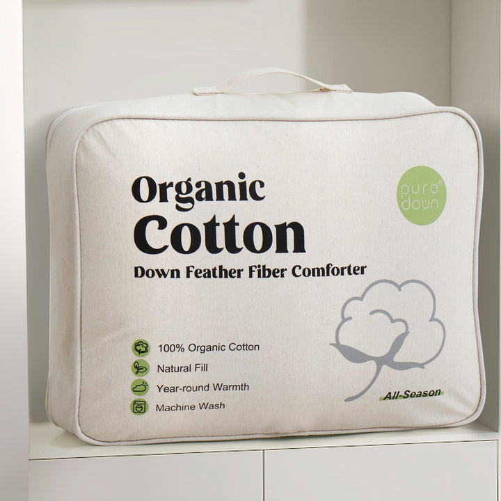 Goose Feathers Fiber Down Comforter Organic Cotton, Medium Warm All Seasons Duvet Insert Image 9