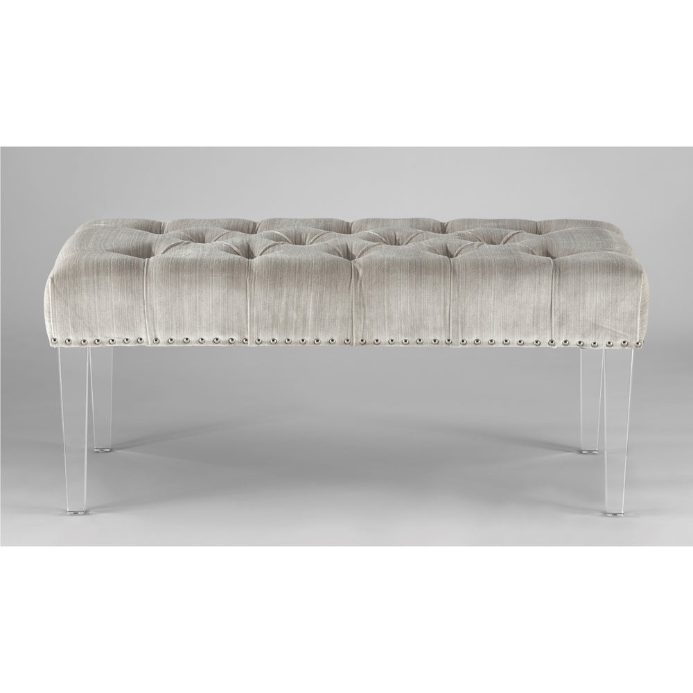 Iconic Home Teresa Bench Tufted Velvet Upholstered Acrylic Legs Nailhead Trim, Modern Transitional Image 2