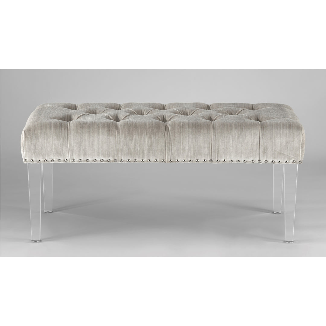 Iconic Home Teresa Bench Tufted Velvet Upholstered Acrylic Legs Nailhead Trim, Modern Transitional Image 2