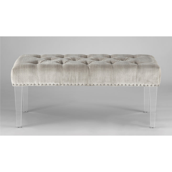 Iconic Home Teresa Bench Tufted Velvet Upholstered Acrylic Legs Nailhead Trim, Modern Transitional Image 2