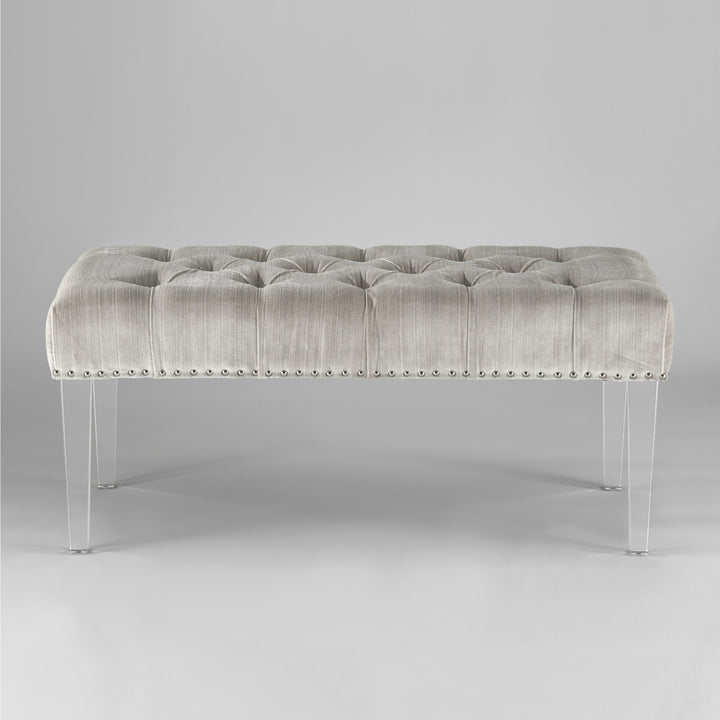 Iconic Home Teresa Bench Tufted Velvet Upholstered Acrylic Legs Nailhead Trim, Modern Transitional Image 3