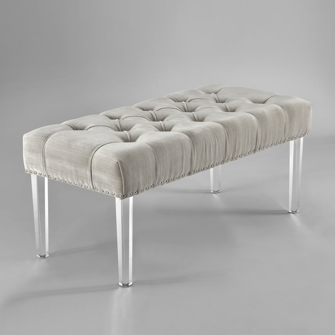 Iconic Home Teresa Bench Tufted Velvet Upholstered Acrylic Legs Nailhead Trim, Modern Transitional Image 4