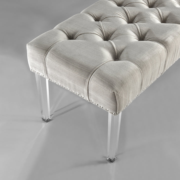 Iconic Home Teresa Bench Tufted Velvet Upholstered Acrylic Legs Nailhead Trim, Modern Transitional Image 5