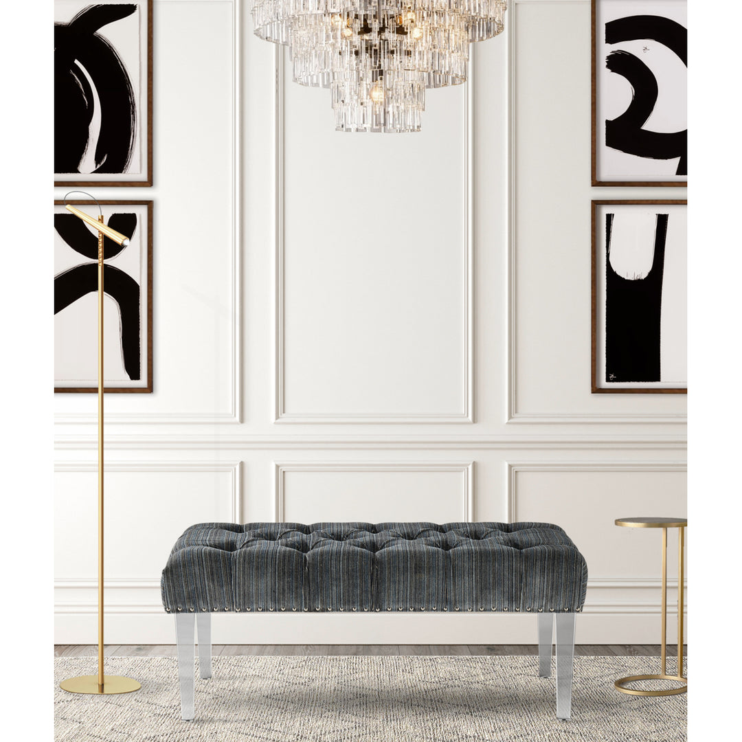 Iconic Home Teresa Bench Tufted Velvet Upholstered Acrylic Legs Nailhead Trim, Modern Transitional Image 6