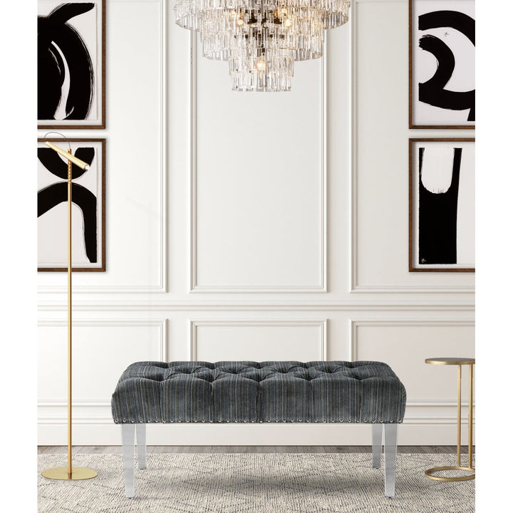 Iconic Home Teresa Bench Tufted Velvet Upholstered Acrylic Legs Nailhead Trim, Modern Transitional Image 1