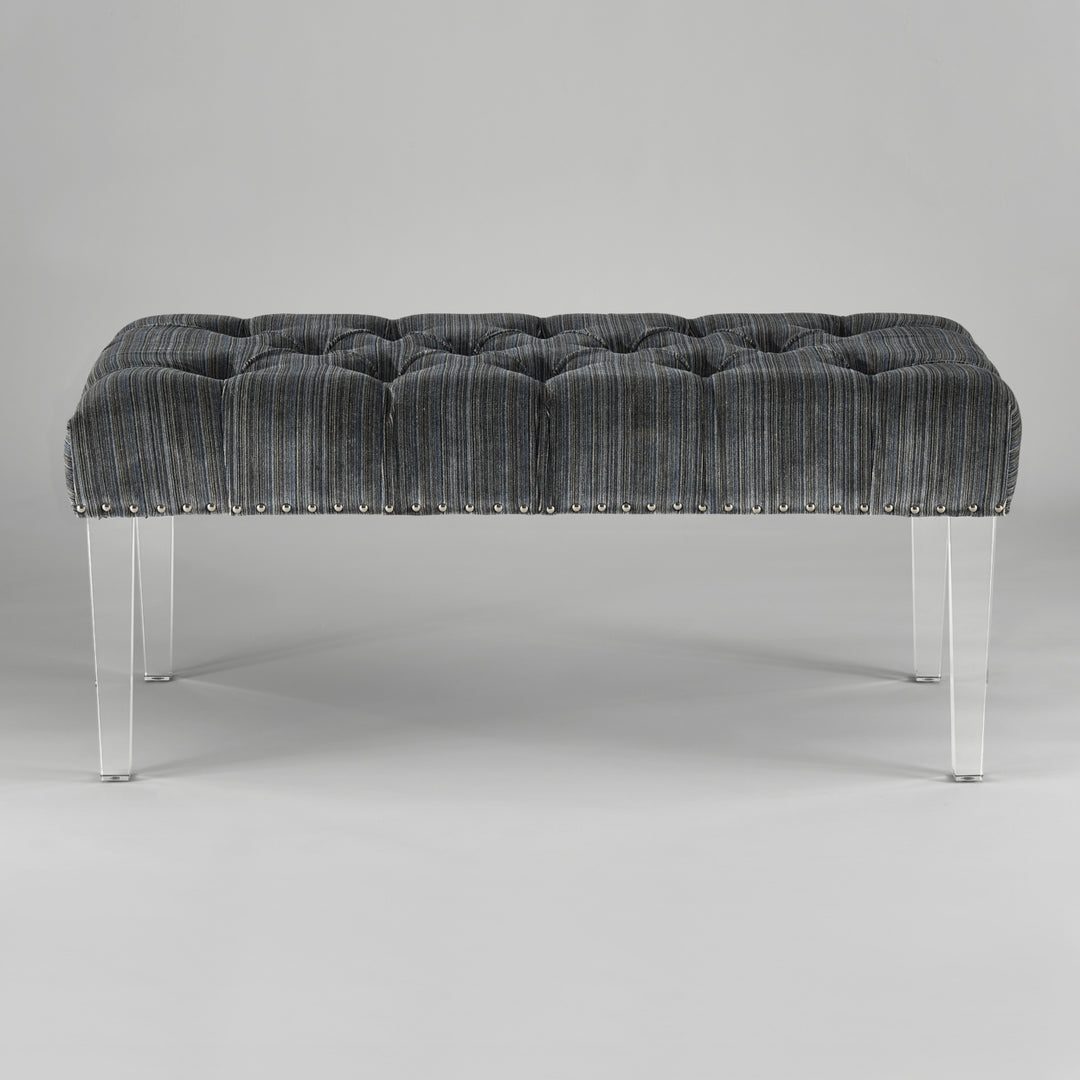 Iconic Home Teresa Bench Tufted Velvet Upholstered Acrylic Legs Nailhead Trim, Modern Transitional Image 7