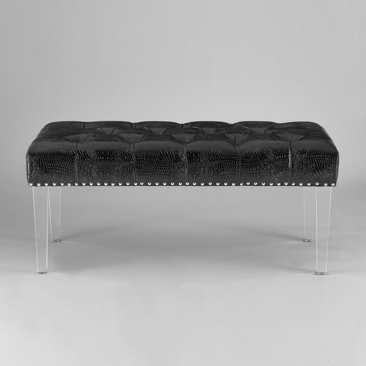 Iconic Home Teresa Bench Tufted Faux Leather Upholstered Acrylic Legs Nailhead Trim, Modern Transitional Image 2