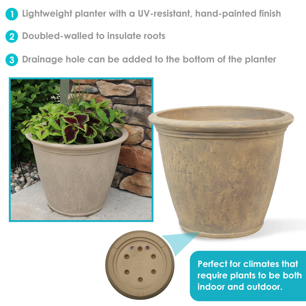 Sunnydaze 24 in Anjelica Unbreakable Polyresin Planter - Beige - Set of 2 Image 2