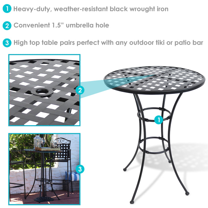 Sunnydaze 30 in Elegant Wrought Iron Round Patio Bar-Height Table - Black Image 2