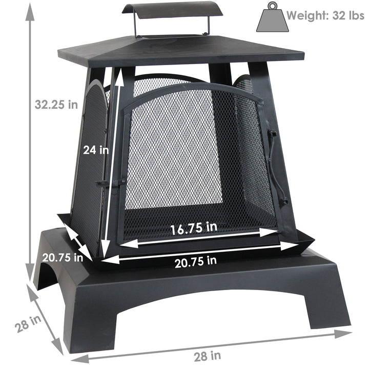 Sunnydaze 32 in Pagoda Style Steel Fire Pit with Log Grate and Poker Image 3