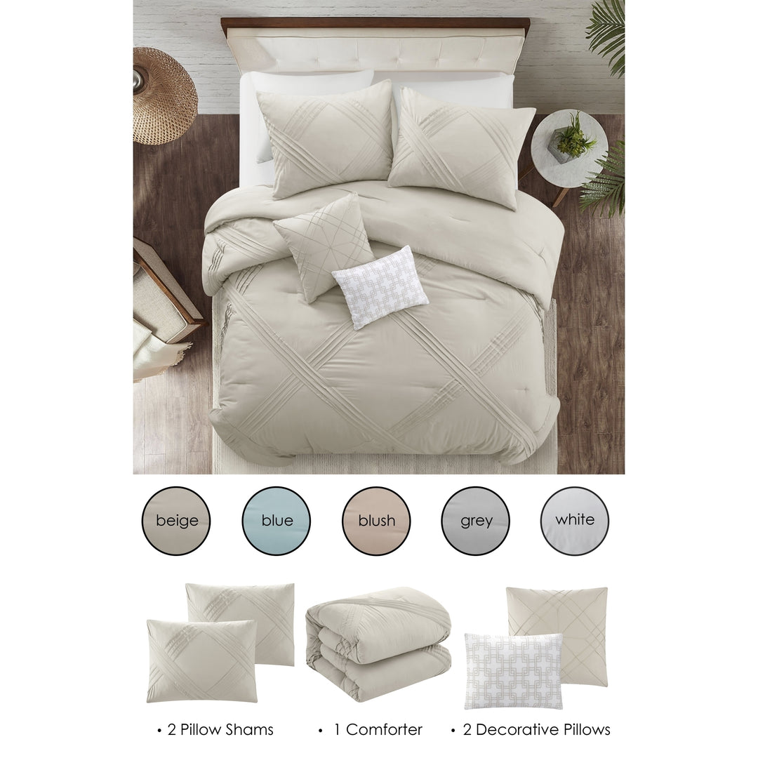 Caitlynn 5Pc Comforter Set -Pleated , Solid Neutral Color Image 10