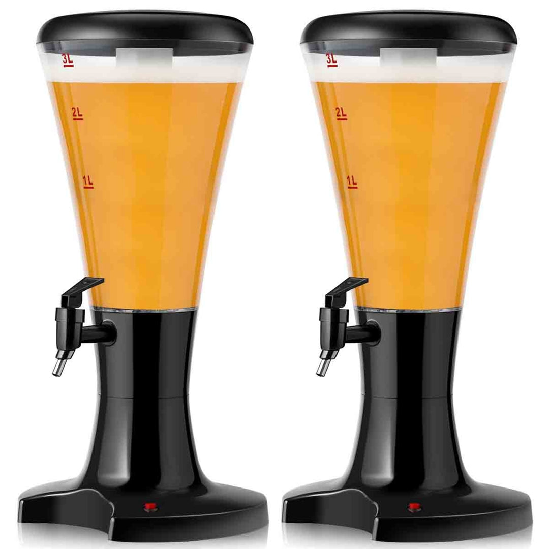 Set of 2 Cold Draft Beer Tower Dispenser 3L Plastic w/LED Lights Image 1