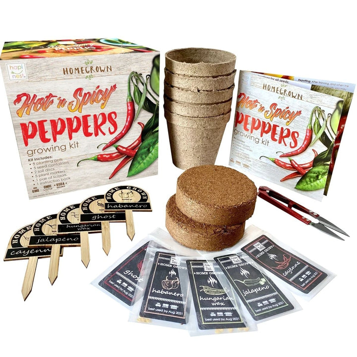 Indoor Hot and Spicy Pepper Garden Seed Starter Growing Kit - Jalapeno, Habanero, Hungarian Yellow Wax, Ghost, and Image 2