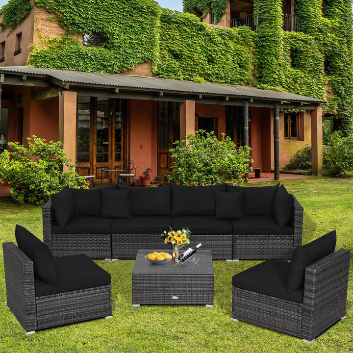 7PCS Patio Rattan Sectional Sofa Set Outdoor Furniture Set w/ Cushions Image 6