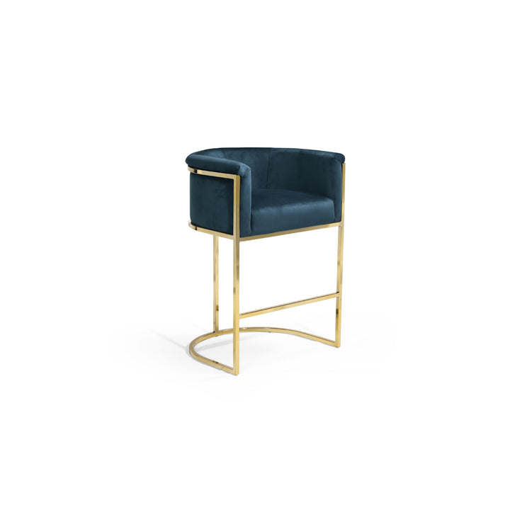 Iconic Home Scout Counter Stool Chair Velvet Upholstered Rolled Shelter Arm Design Half-Moon Goldtone Solid Metal Image 2