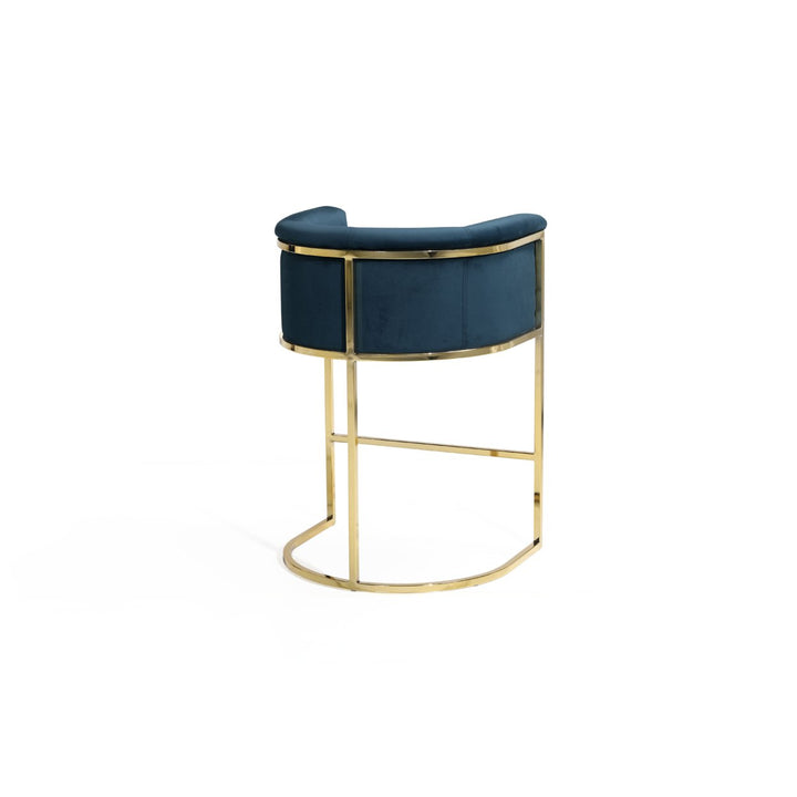 Iconic Home Scout Counter Stool Chair Velvet Upholstered Rolled Shelter Arm Design Half-Moon Goldtone Solid Metal Image 3