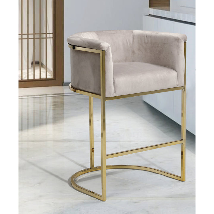 Iconic Home Scout Counter Stool Chair Velvet Upholstered Rolled Shelter Arm Design Half-Moon Goldtone Solid Metal Image 6