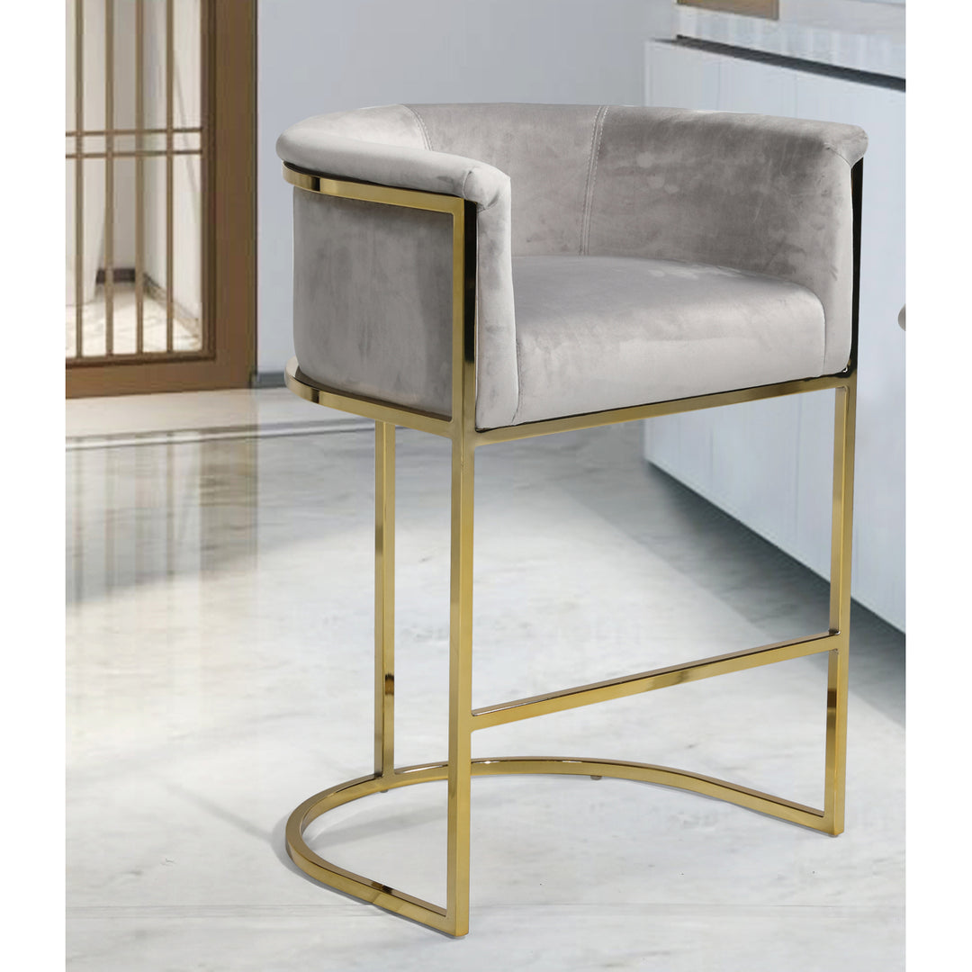 Iconic Home Scout Counter Stool Chair Velvet Upholstered Rolled Shelter Arm Design Half-Moon Goldtone Solid Metal Image 7