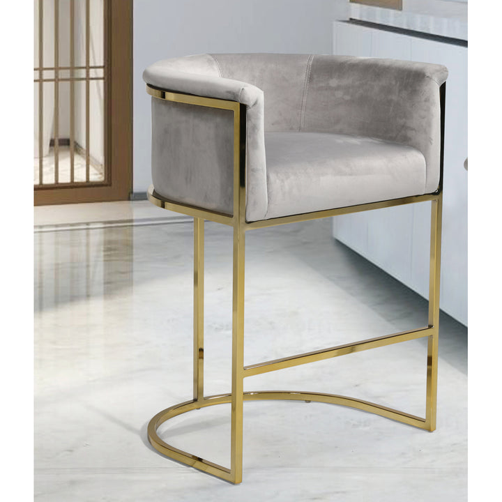 Iconic Home Scout Counter Stool Chair Velvet Upholstered Rolled Shelter Arm Design Half-Moon Goldtone Solid Metal Image 7