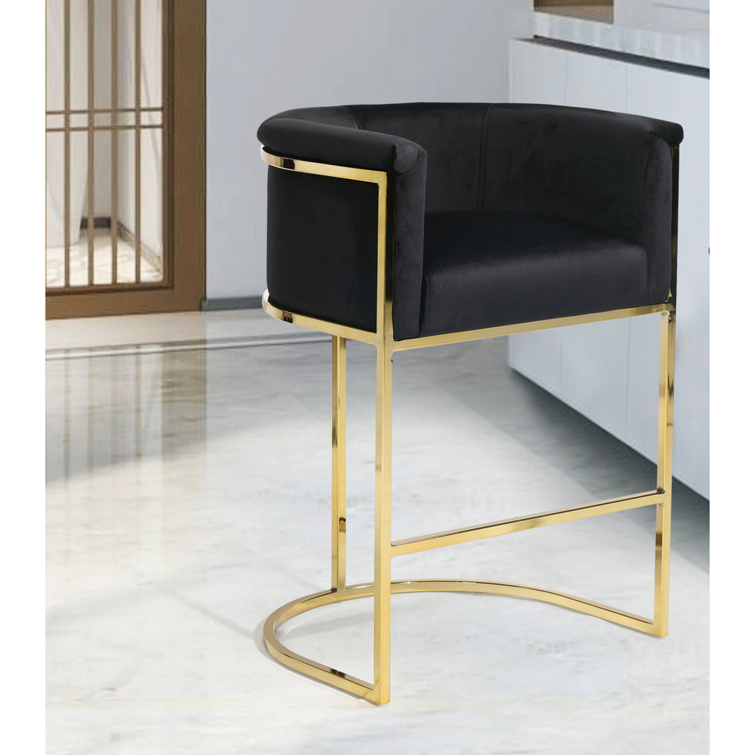 Iconic Home Scout Counter Stool Chair Velvet Upholstered Rolled Shelter Arm Design Half-Moon Goldtone Solid Metal Image 8