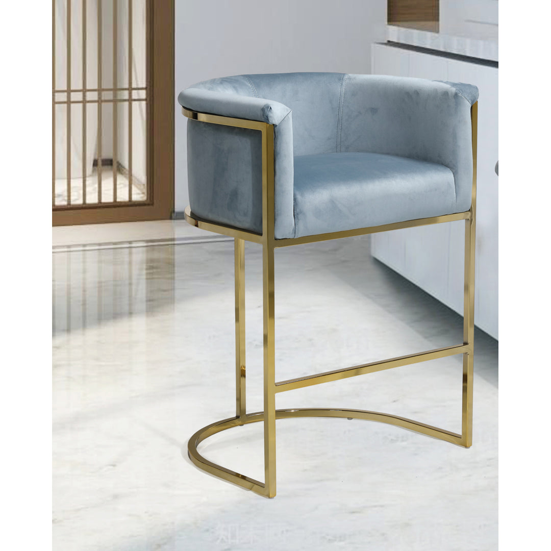 Iconic Home Scout Counter Stool Chair Velvet Upholstered Rolled Shelter Arm Design Half-Moon Goldtone Solid Metal Image 9