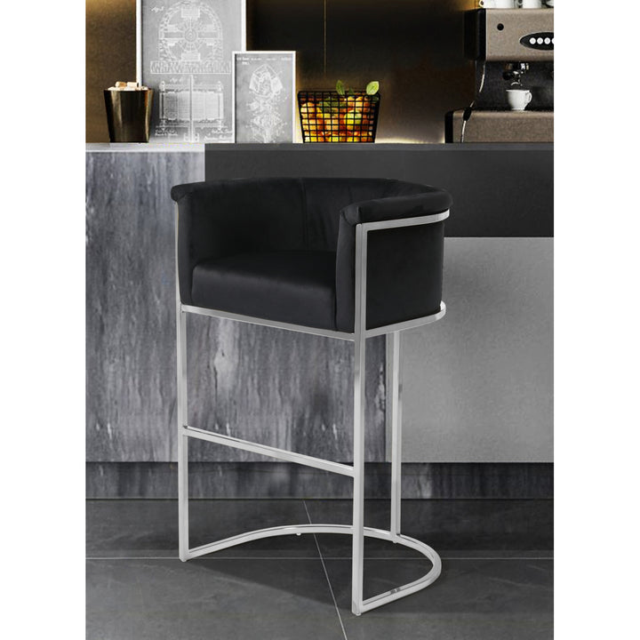 Iconic Home Scout Bar Stool Chair Velvet Upholstered Rolled Shelter Arm Design Half-Moon Chrometone Solid Metal U-Shaped Image 7