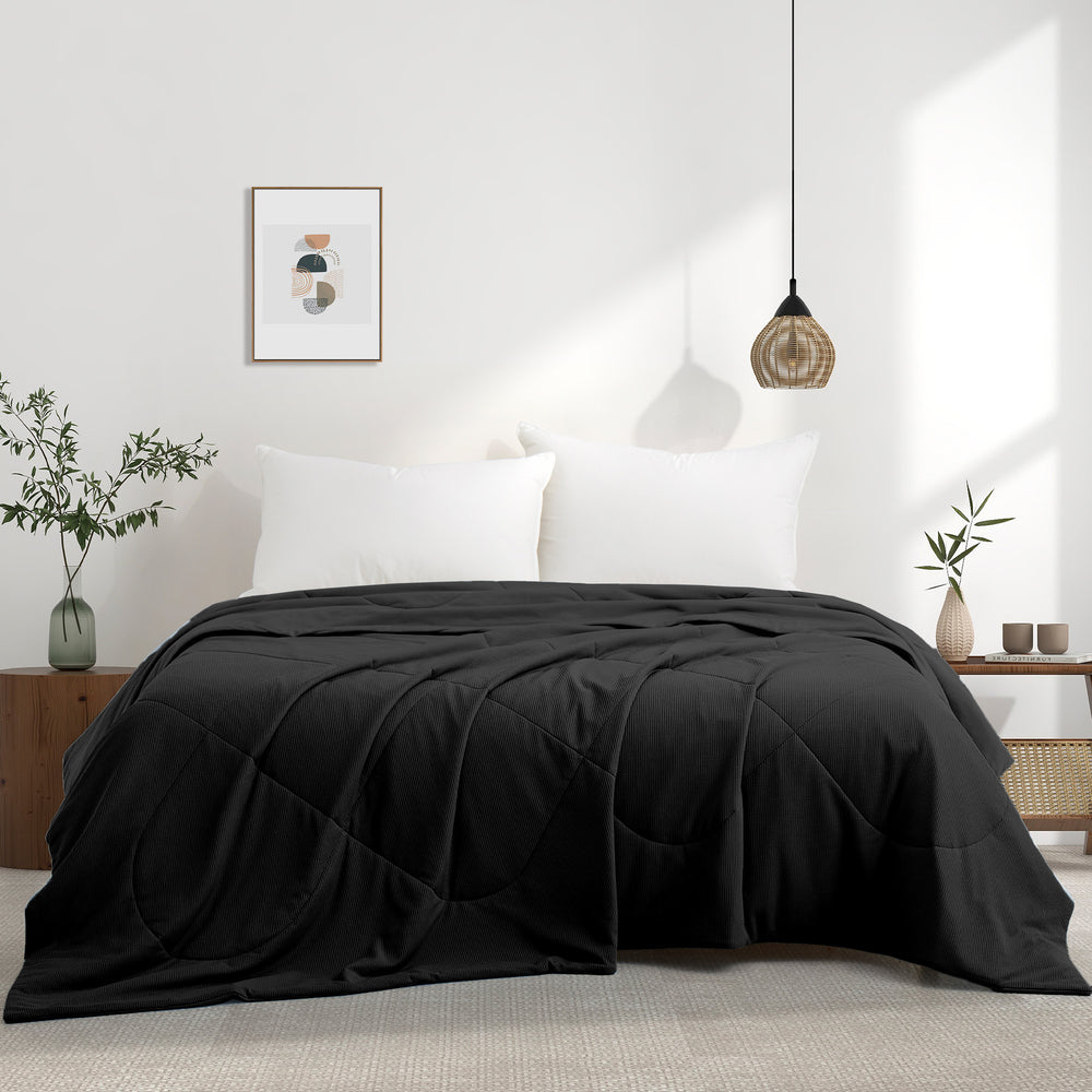 Bed Blanket, 68" x 90" Twin Size Soft Washable Double Sided Blankets, Black Image 2