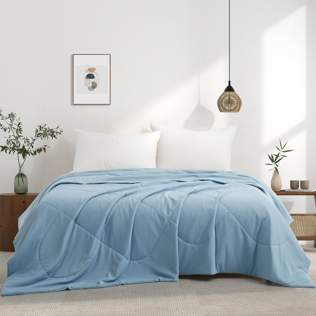 Reversible Oversize Blanket Queen Lightweight Blankets for Hot Sleepers, Blue, 90" x 90" Image 1