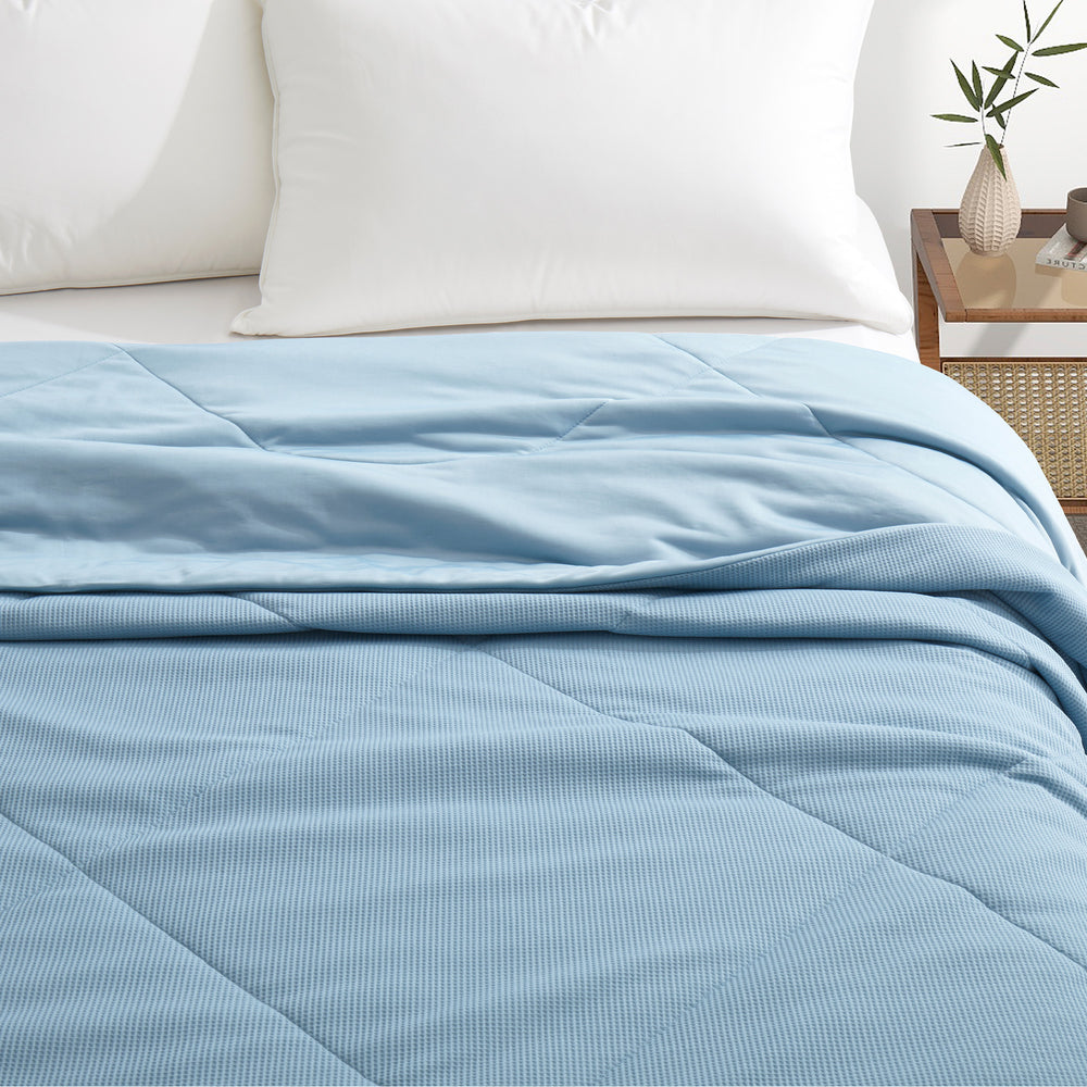 Reversible Oversize Blanket Queen Lightweight Blankets for Hot Sleepers, Blue, 90" x 90" Image 2