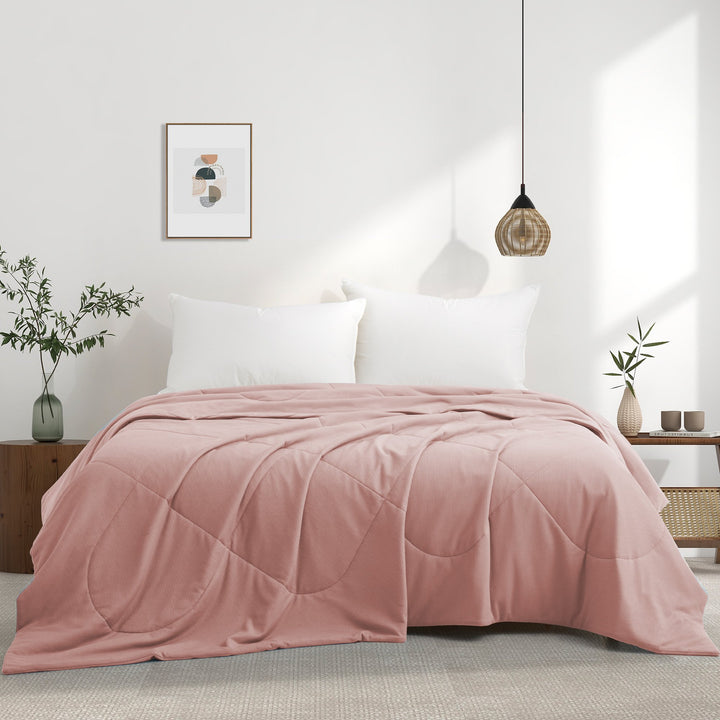 Reverisible Blanket, 68" x 90" Twin Size Soft Washable Double Sided Blankets for Hot Sleepers, Pink Image 1