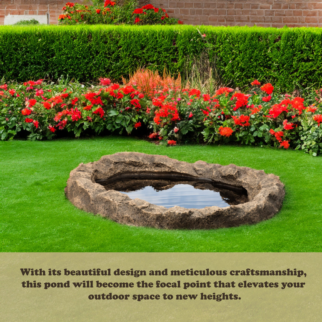 Small Flower Faux Rock Fiberglass Garden Decorative Water Pond, 17 Gallon Sandstone Outdoor Patio Bed Waterfall Pond Image 2