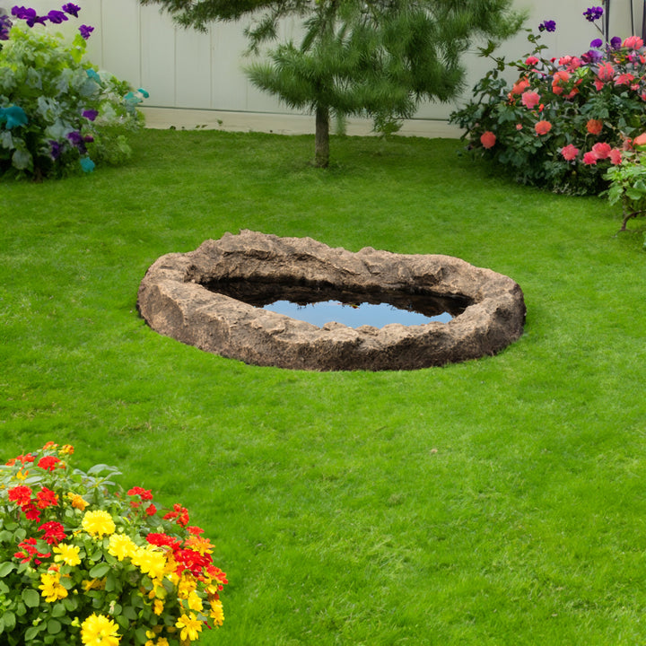 Small Flower Faux Rock Fiberglass Garden Decorative Water Pond, 17 Gallon Sandstone Outdoor Patio Bed Waterfall Pond Image 3