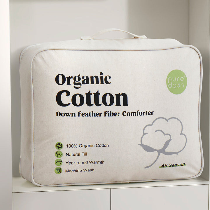 All Season Organic Cotton Comforter Filled with Down and Feather Fiber Queen Size Image 12