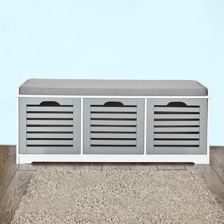 Haotian FSR23-HG, Storage Bench with 3 Drawers and Padded Seat Cushion, Hallway Bench Shoe Cabinet Shoe Bench Image 1