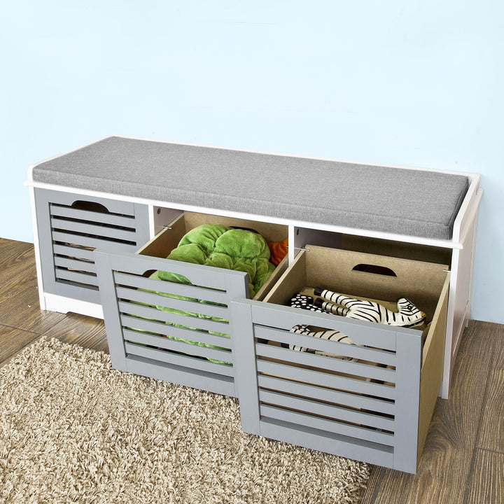 Haotian FSR23-HG, Storage Bench with 3 Drawers and Padded Seat Cushion, Hallway Bench Shoe Cabinet Shoe Bench Image 2