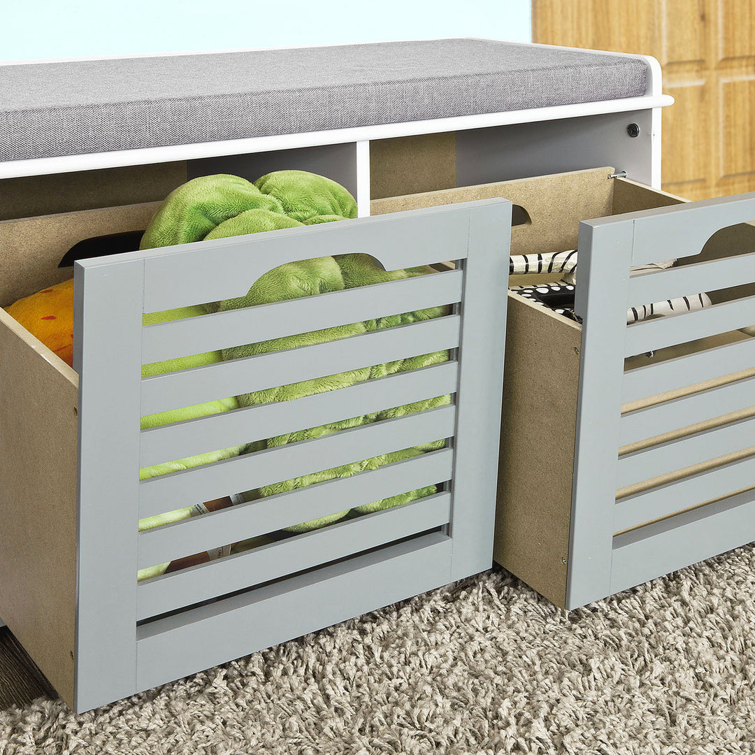 Haotian FSR23-HG, Storage Bench with 3 Drawers and Padded Seat Cushion, Hallway Bench Shoe Cabinet Shoe Bench Image 3