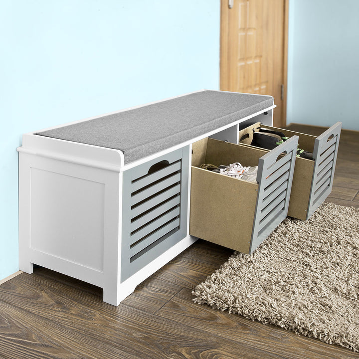 Haotian FSR23-HG, Storage Bench with 3 Drawers and Padded Seat Cushion, Hallway Bench Shoe Cabinet Shoe Bench Image 5