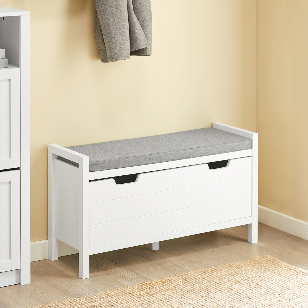 Haotian FSR97-W, White Storage Bench with Flip-Down Door and Padded Cushion, Shoe Bench for Entryway, Hallway and Image 1