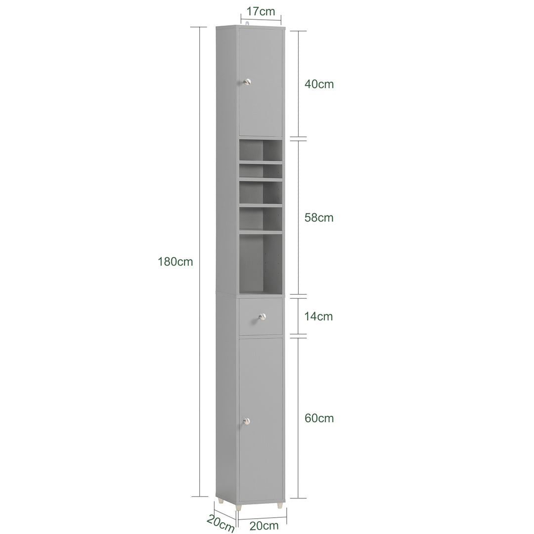 Haotian Grey Bathroom Tall Cabinet 1 Drawer 2 Doors Adjustable Shelves BZR34-HG 70.87" Image 2