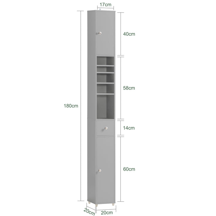 Haotian Grey Bathroom Tall Cabinet 1 Drawer 2 Doors Adjustable Shelves BZR34-HG 70.87" Image 2