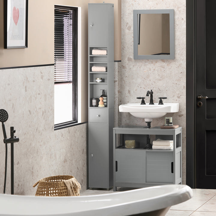 Haotian Grey Bathroom Tall Cabinet 1 Drawer 2 Doors Adjustable Shelves BZR34-HG 70.87" Image 7