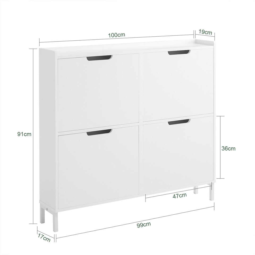 Haotian FSR100-W, White Shoe Cabinet with 4 Flip-Drawers, Freestanding Shoe Rack, Slim Shoe Organiazer Image 3