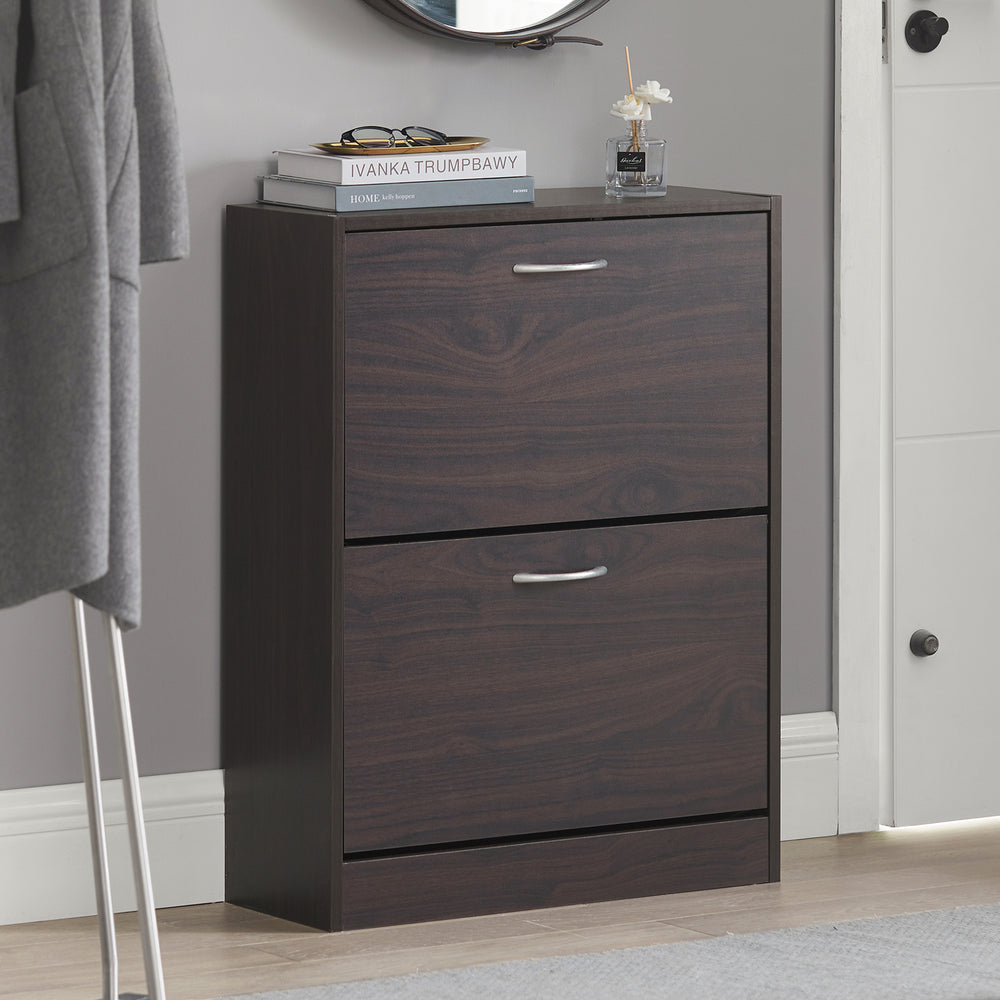 Haotian FSR110-K-BR, Brown Shoe Cabinet with 2 Flip-Drawers, Freestanding Shoe Rack Organiazer Image 2